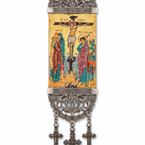Religious Woven Icon with Metal Cross Ends IST-BYZ-ICON-TAP-001